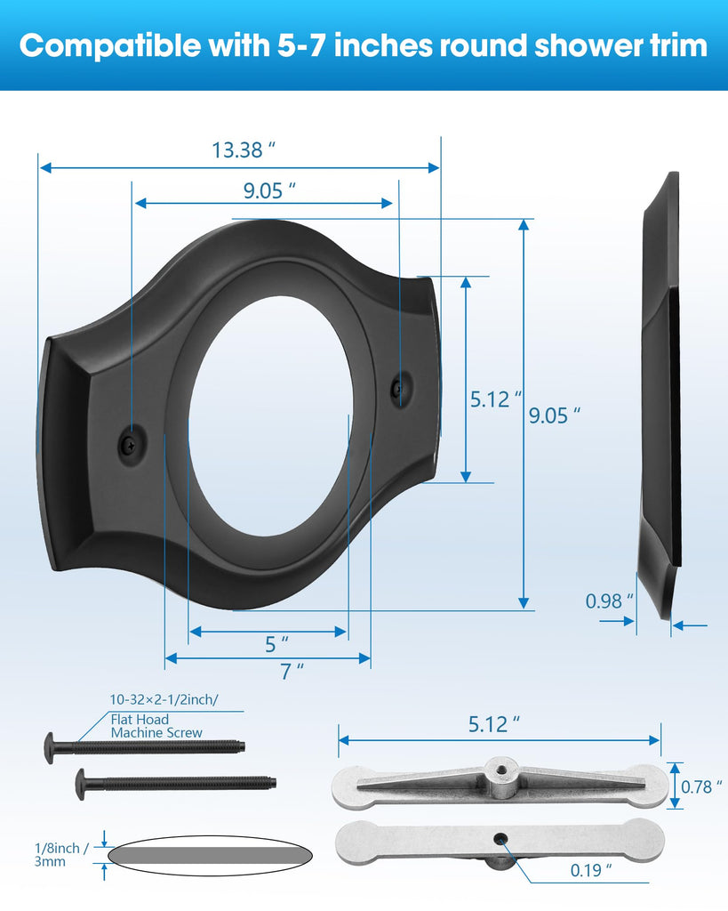 Renovation Shower Faucet Valve Cover Plate for Remodel from 2& 3 Handle Faucet to 5"-7" Diameter 1 Handle Trim Kit