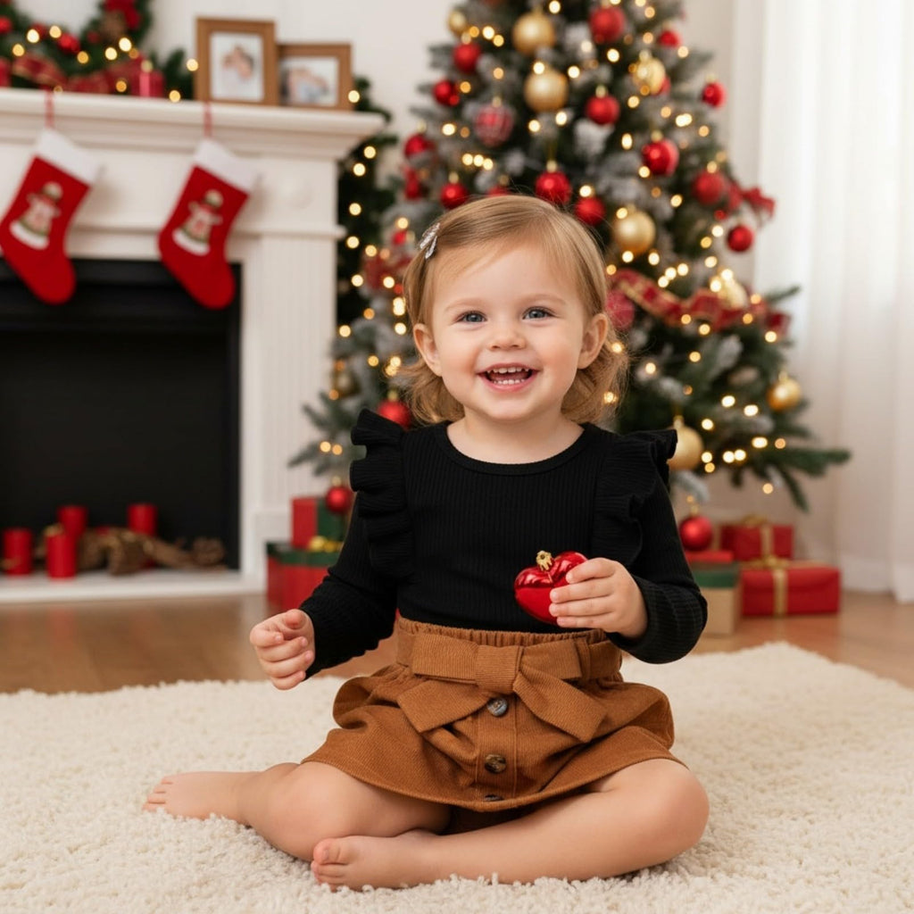 Toddler Baby Girl Fall Winter Clothes Long Sleeve Ruffle Shirt Corduroy Mini Skirt Infant Girl A-line Dress Clothing