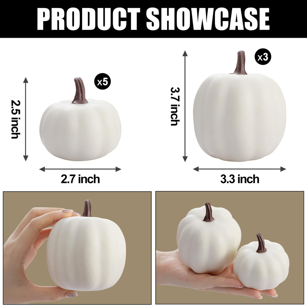 Pumpkin Decor - White Artificial Pumpkins - 8 PCS Foam Pumpkin Set