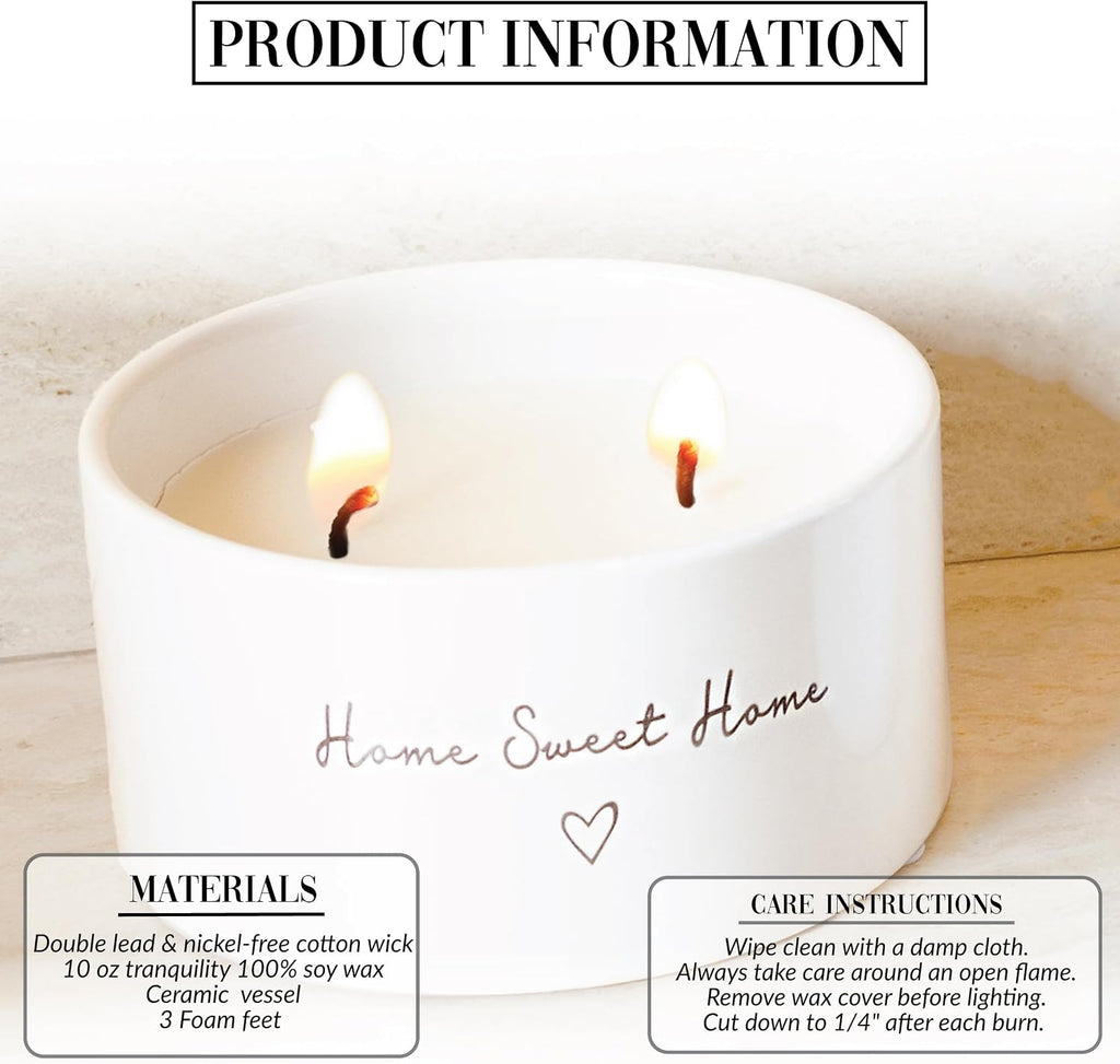 Home Sweet Home - 10 oz Soy Wax Ceramic Vessel Candle Housewarming Apartment-Warming Gift Present Neutral Home Decor