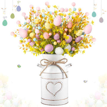 Easter Table Centerpieces Decoration Include 5 Easter Egg Artificial Floral Bunches Stem with Vintage Metal - Set of 6