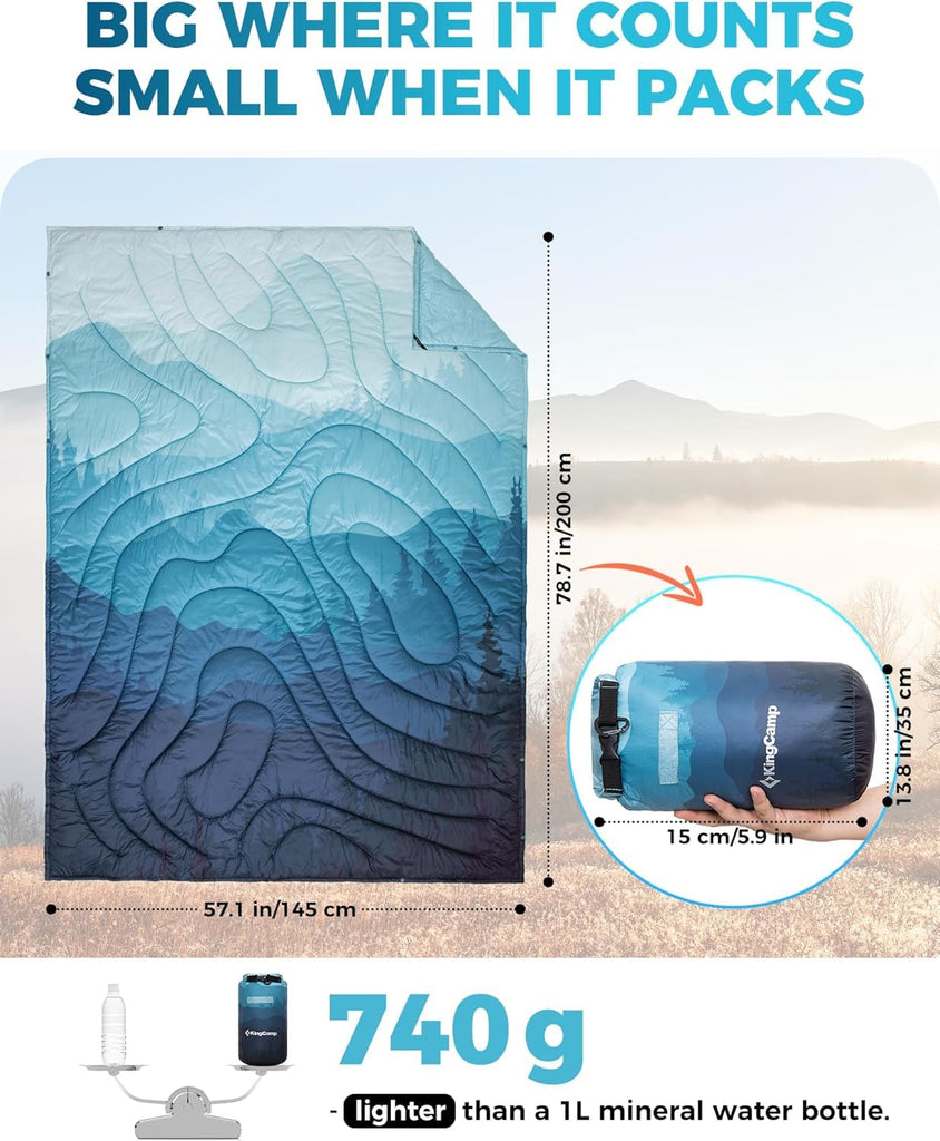 Ultralight Camping Blanket, Wearable Packable Blanket Cyan 79"x57"