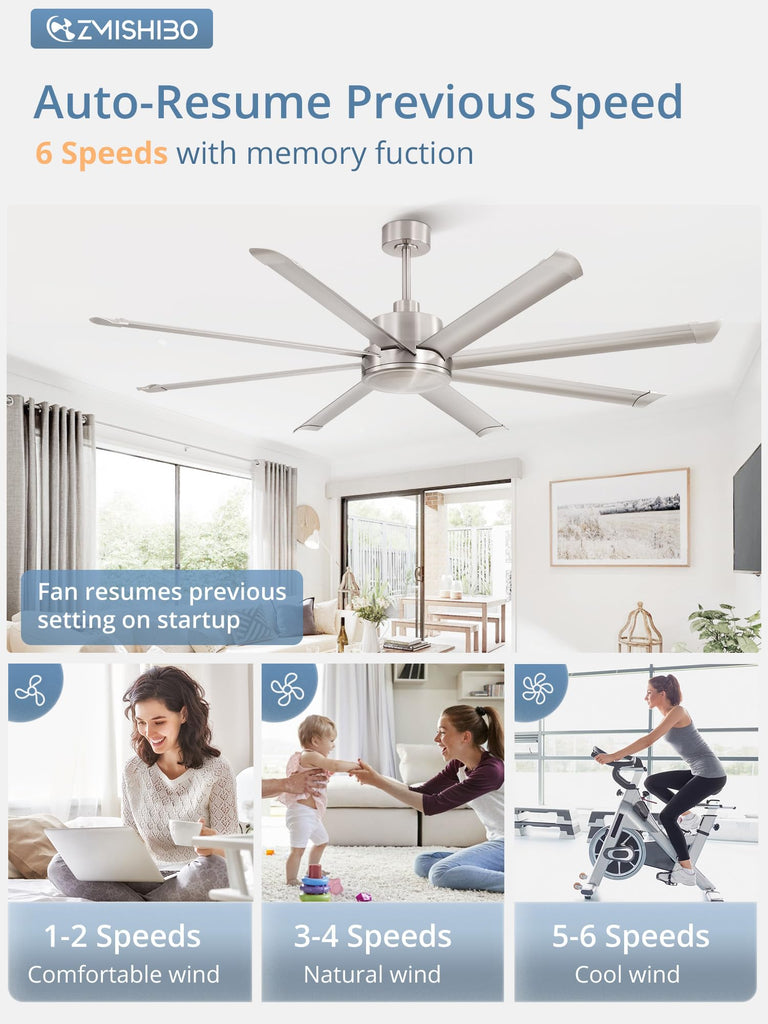 72 Inch Large Ceiling Fan with Remote, Commercial Aluminum Blades