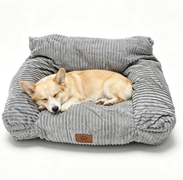 Rectangular Dog Sofa Bed, Orthopedic Couch with Bolsters for Small Dogs(S) Grey