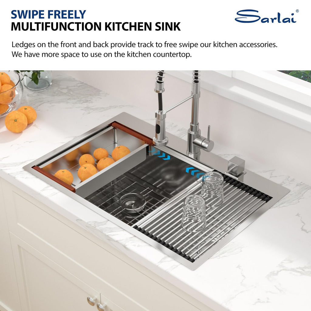 36 Inch Drop Sink Double Bowl - 36x22 Drop in Workstation Sink Double Bowl Topmount Ledge Workstation 16 Gauge