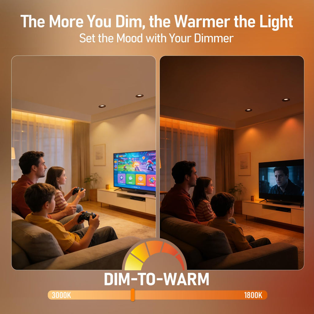 6CCT 4 Inch LED Recessed Light Canless, Dim to Warm
