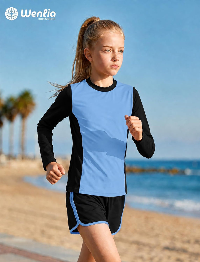 Girls 3 Piece Workout Sets, Long Sleeve Top, Shorts and Leggings