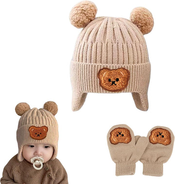 Toddler Winter Hat and Mittens Set, Knit Warm Baby Winter Beanie and Gloves for for Infant Boys Girls