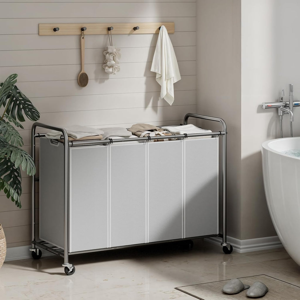 Laundry Hamper Sorter Cart, 4-Section Organizer with Lockable Wheels