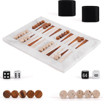 Marble Backgammon Set 16 Inch White Natural Stone Board