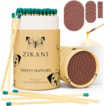 4-Inch Fancy Decorative Matches + Striker Pad () Green Tip Wood Safety Matches for Candles, Bathroom & More - Set of 100