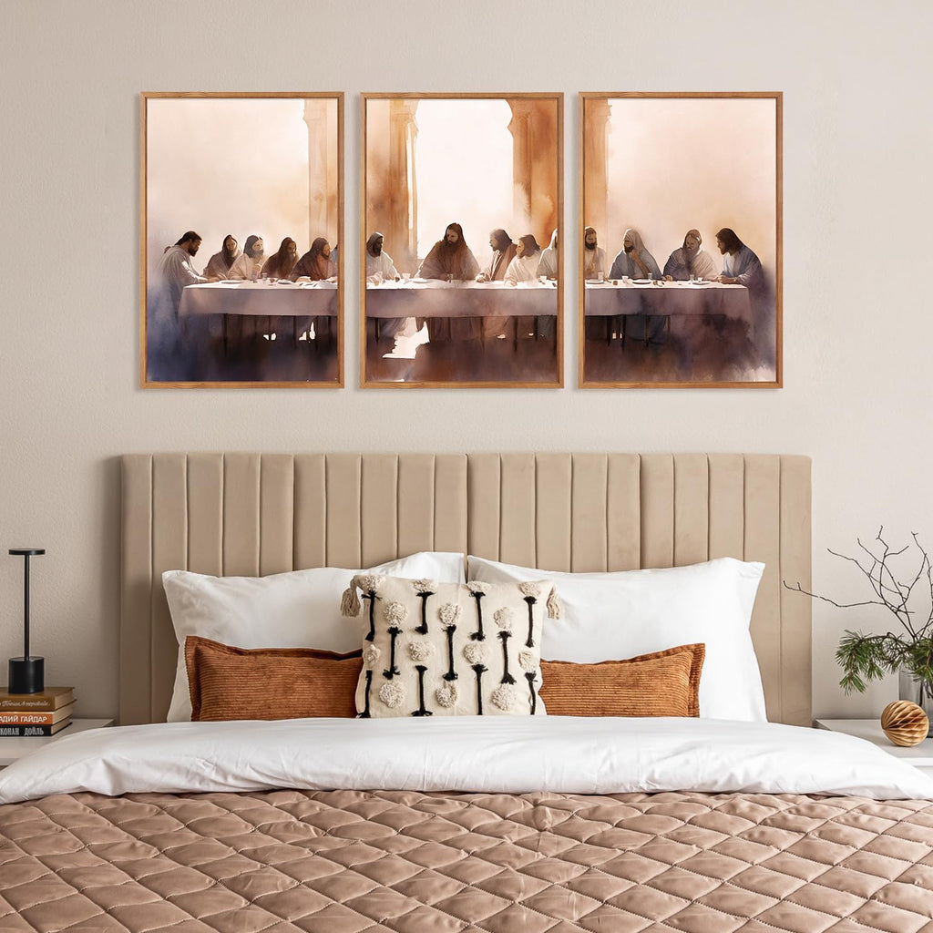 3 Pcs The Last Supper Framed Canvas Wall Art 24x36 Inch