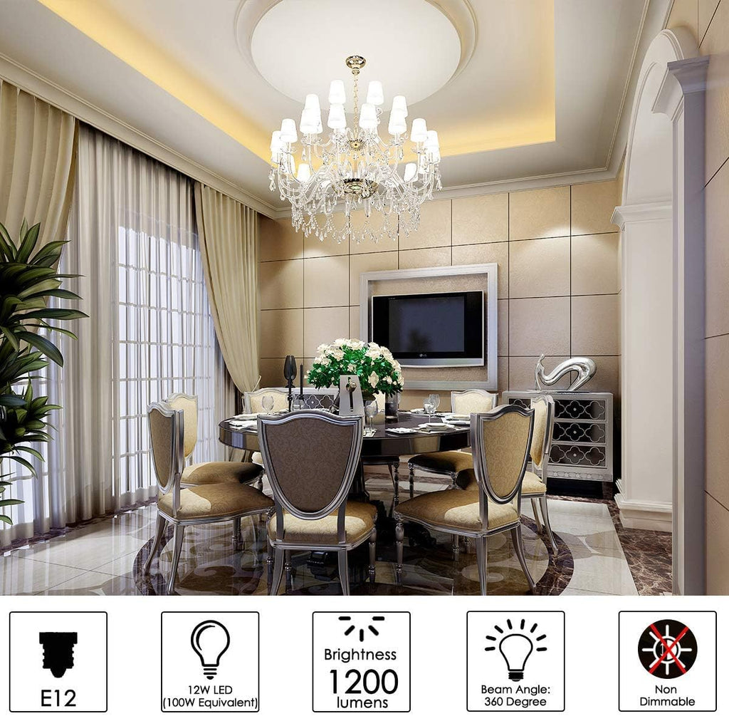 E12 LED Corn Bulbs 12W, 100W Incandescent Bulbs Equivalent, 6000K Cool White Candelabra E12 SES Bulbs, Non-Dimmable