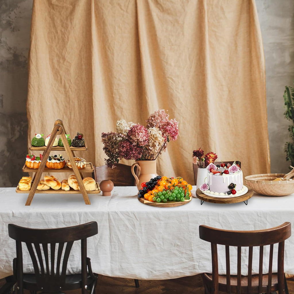 5 Pcs Wooden Dessert Table Display Set, Farmhouse 2 Tier Cupcake Stand 3 Tier Wood Cake Tower Round Serving Tray Food