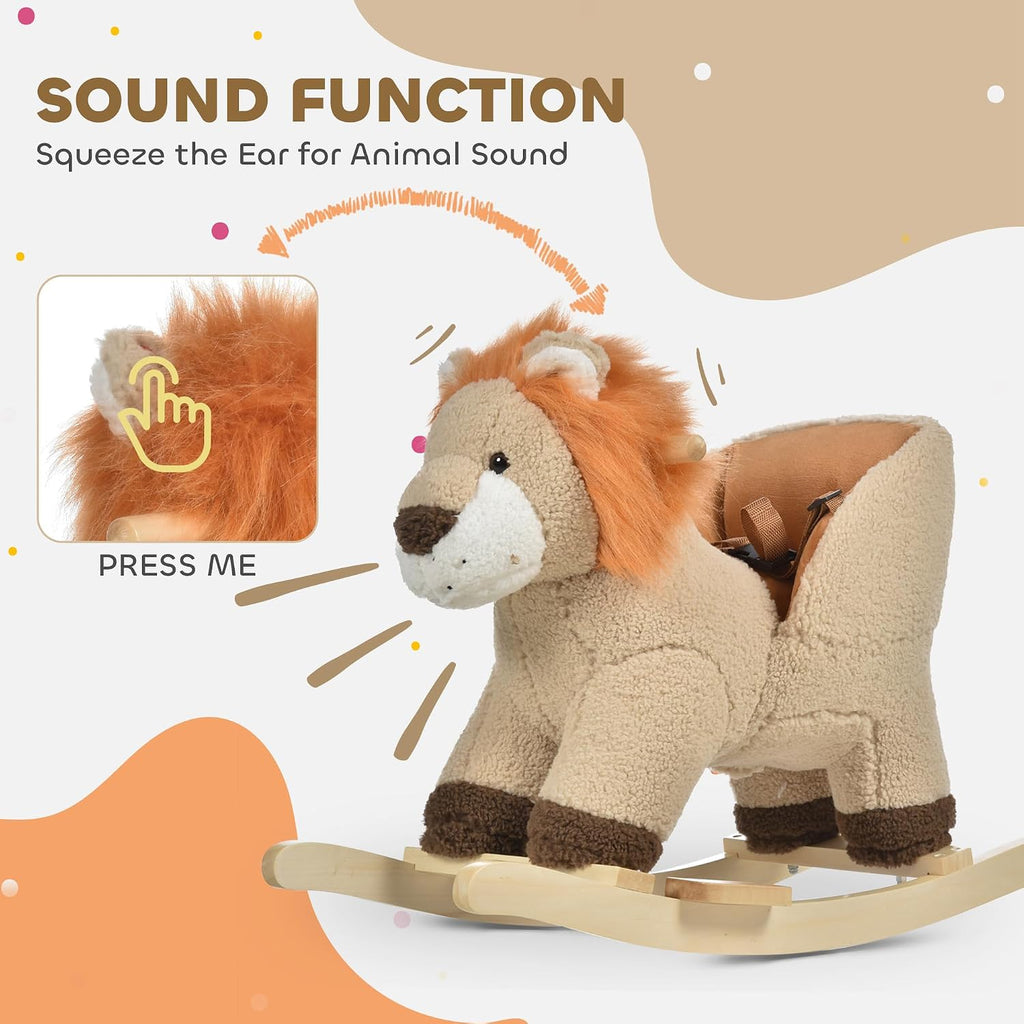 Baby Rocking Horse Lion Ride-On Sound Seat Belt 18-36 Months Brown