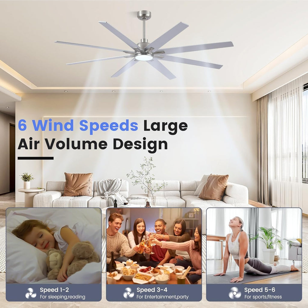 72 inch Large Ceiling Fans with Lights and Remote, Indoor/Outdoor Brushed Nickel Ceiling Fan