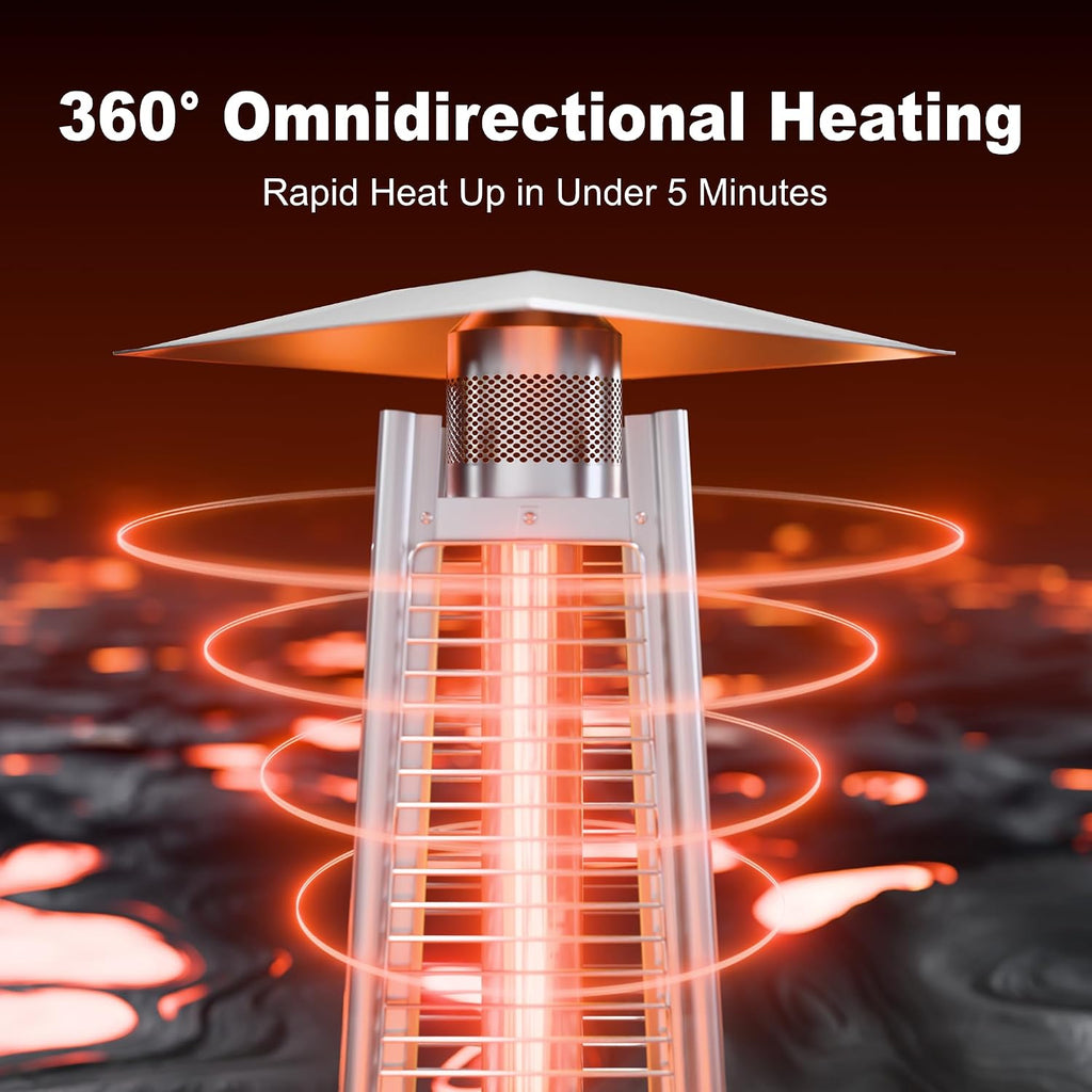 48,000 BTU Pyramid Patio Heater, Outdoor Patio Heaters for Outdoor Use with Cover & Wheels, 88" Quartz Glass Tube