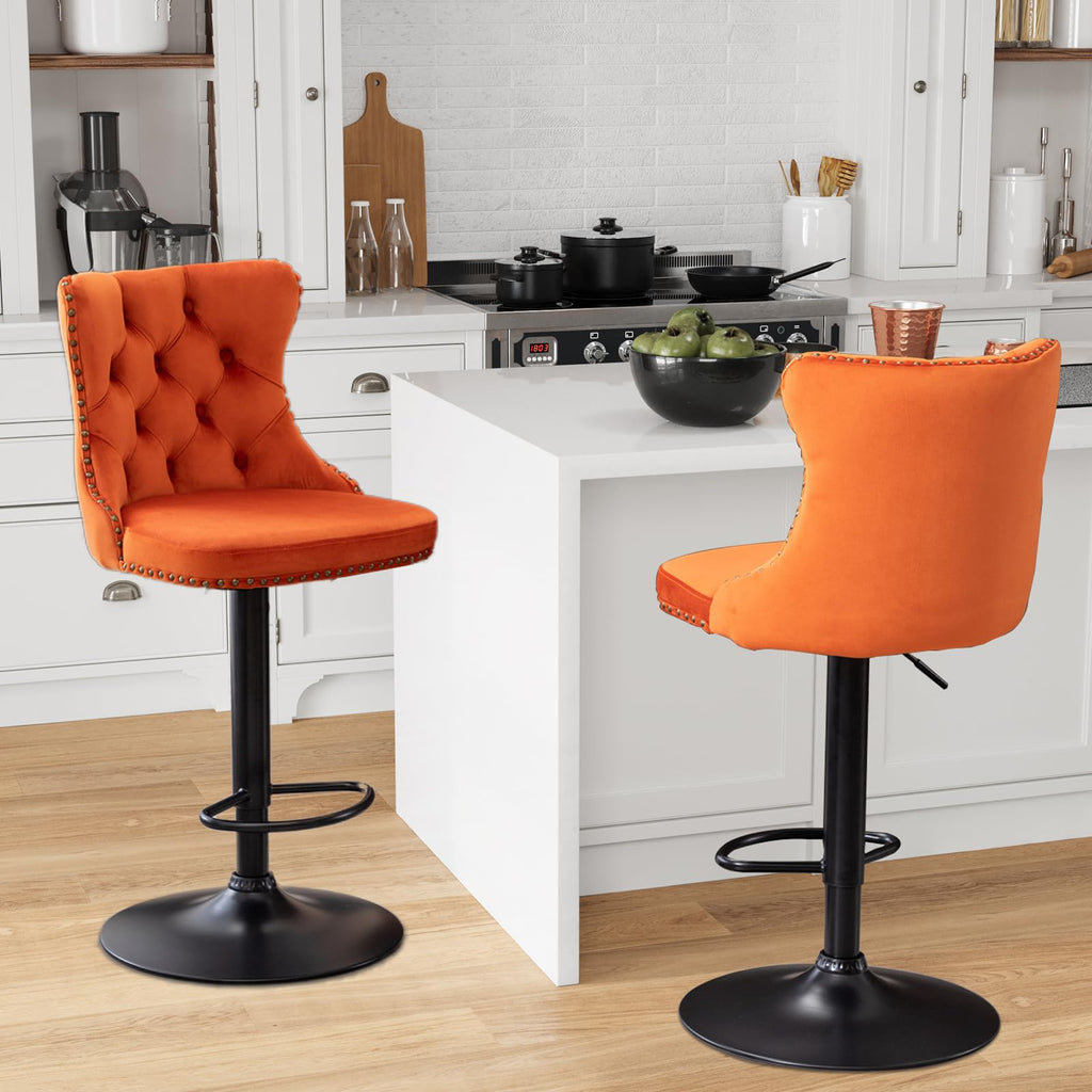 Swivel Bar Stools Set of 4, Adjustable Barstools with Back Velvet Tufted Counter Stools Modern Upholstered Bar Chairs