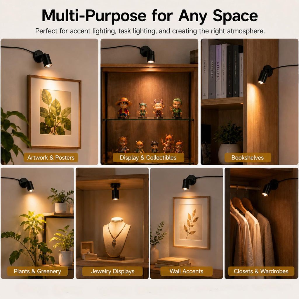 Mini Indoor Spotlight, 3 Pack, 6000K Plug-in Indoor Display Lights