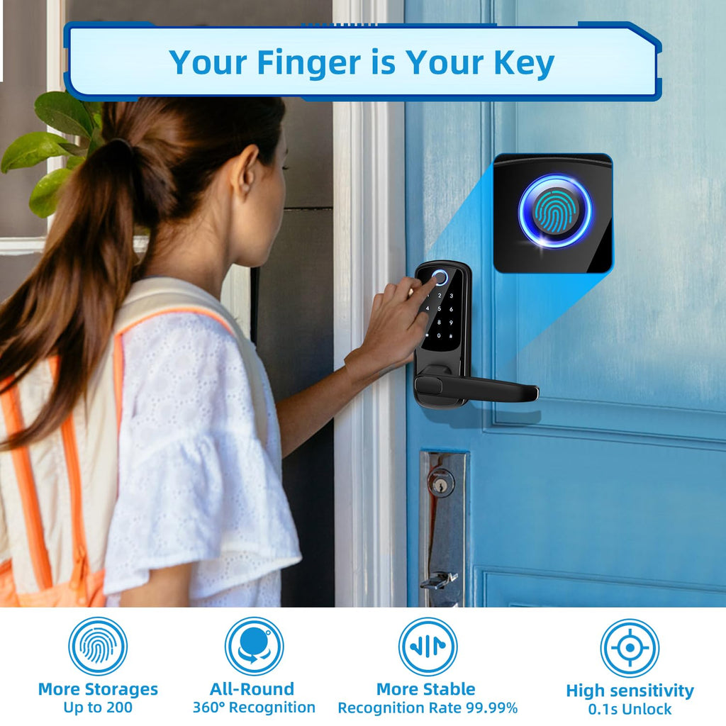 Smart Door Lock with Handle, Keyless Entry Digital Lock for Front/Interior Door, Fingerprint Exterior Locks