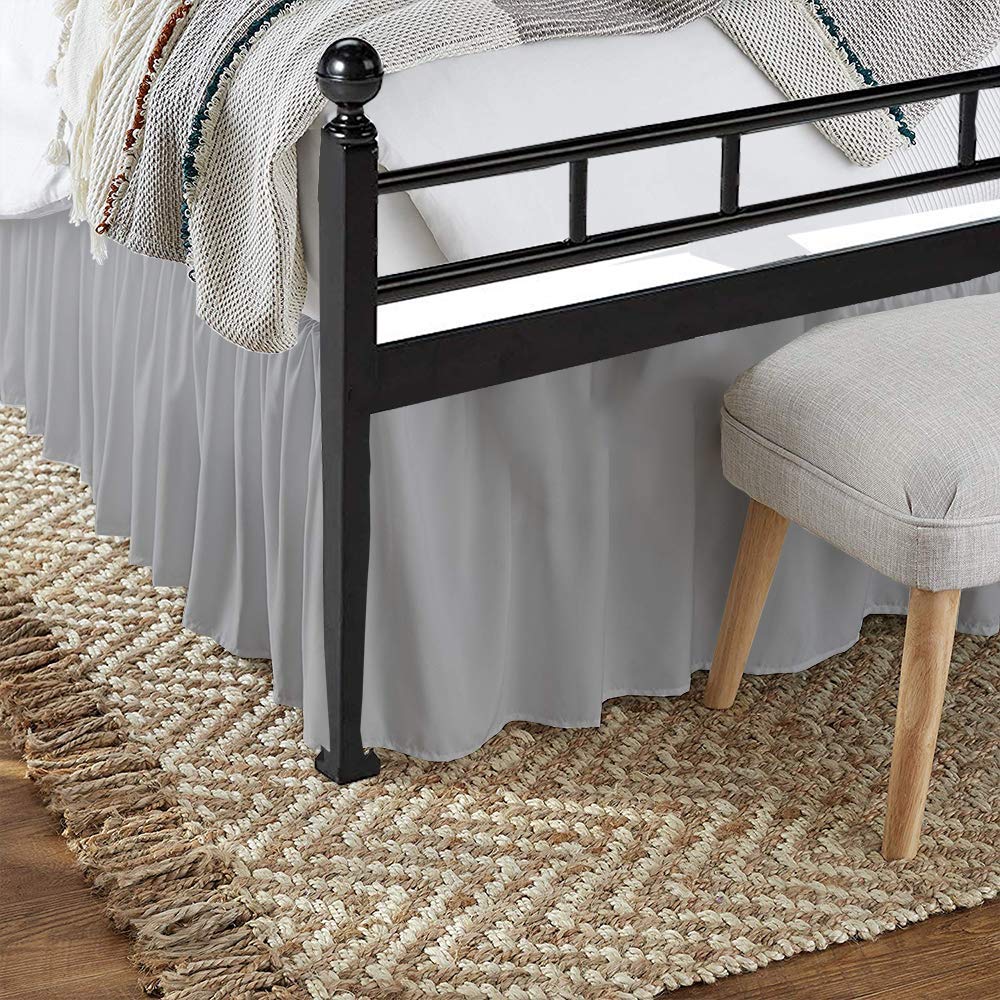 Ruffled Bed Skirt with Split Corners - Light Grey, Full-XL, 21 Inch Drop Bedskirt Expertise Tailored fit Wrinkle Free