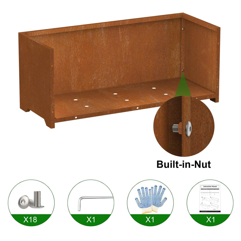 36"x15"x15" Cor ten Steel Planter Box, Large Rectangle Outdoor Planter