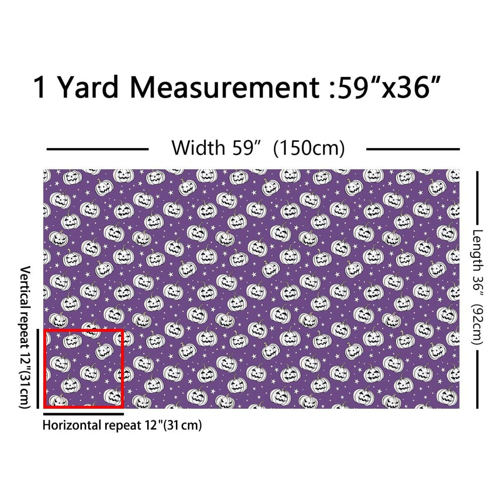 Happy Halloween Fabric by The Yard, Cute Pumpkin Lanterns Soft Polyester No Stretch Fabric, Stars Dots Sketch