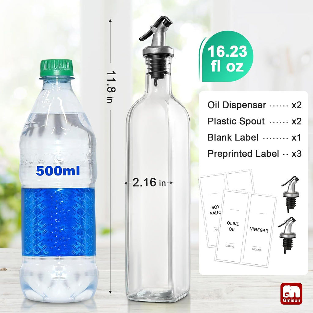Olive Oil and Vinegar Dispenser Bottle Set, 2 Pack Oil and Vinegar Dispenser Bottle, 17oz Kitchen Oil Dispenser - Set of 2