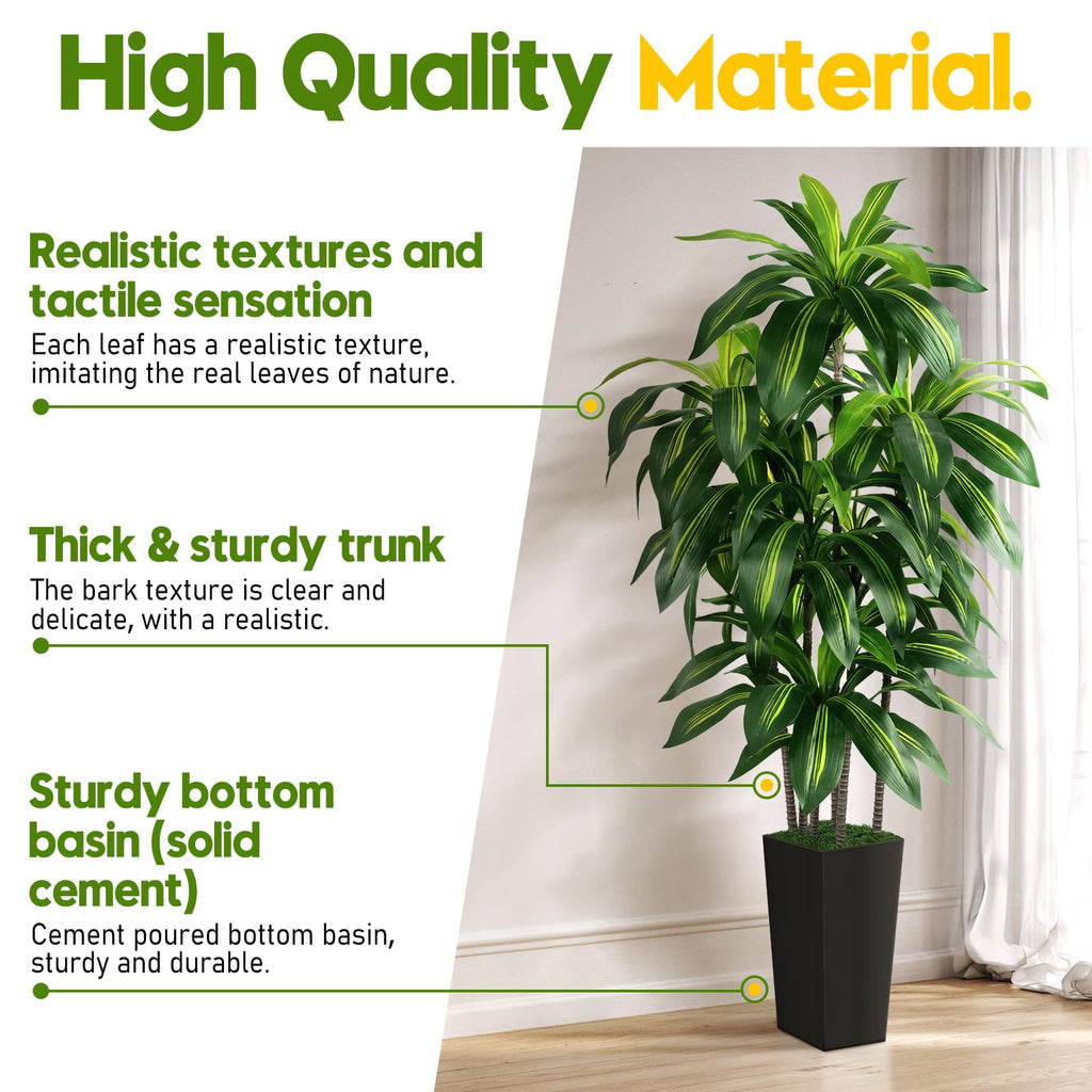 Dracaena Tree Indoor, 6FT Tall Fake Tree with Black Tall Planter