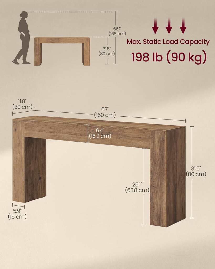 63 Inches Entryway Table, Thick Tabletop Console Table, Farmhouse
