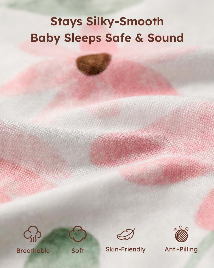 2-Pack Baby Crib Sheets for Girls 52x28 (Pink+Floral)