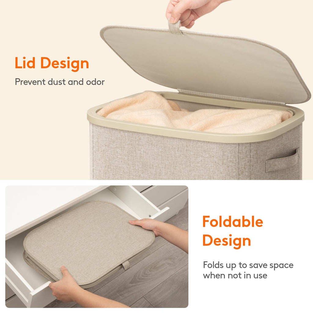 85L Large Laundry Basket with Wheels and Lid, Beige