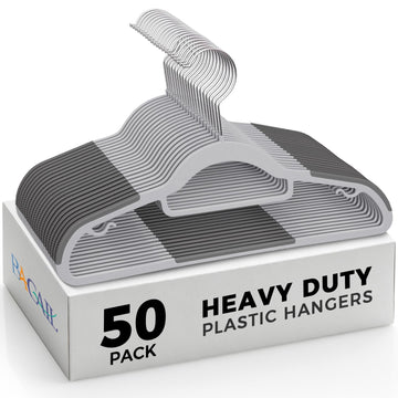 Heavy Duty Standard Plastic Hangers 50 Pack with Non-Slip Design, 360°Swivel Hook Space Saving Organizer