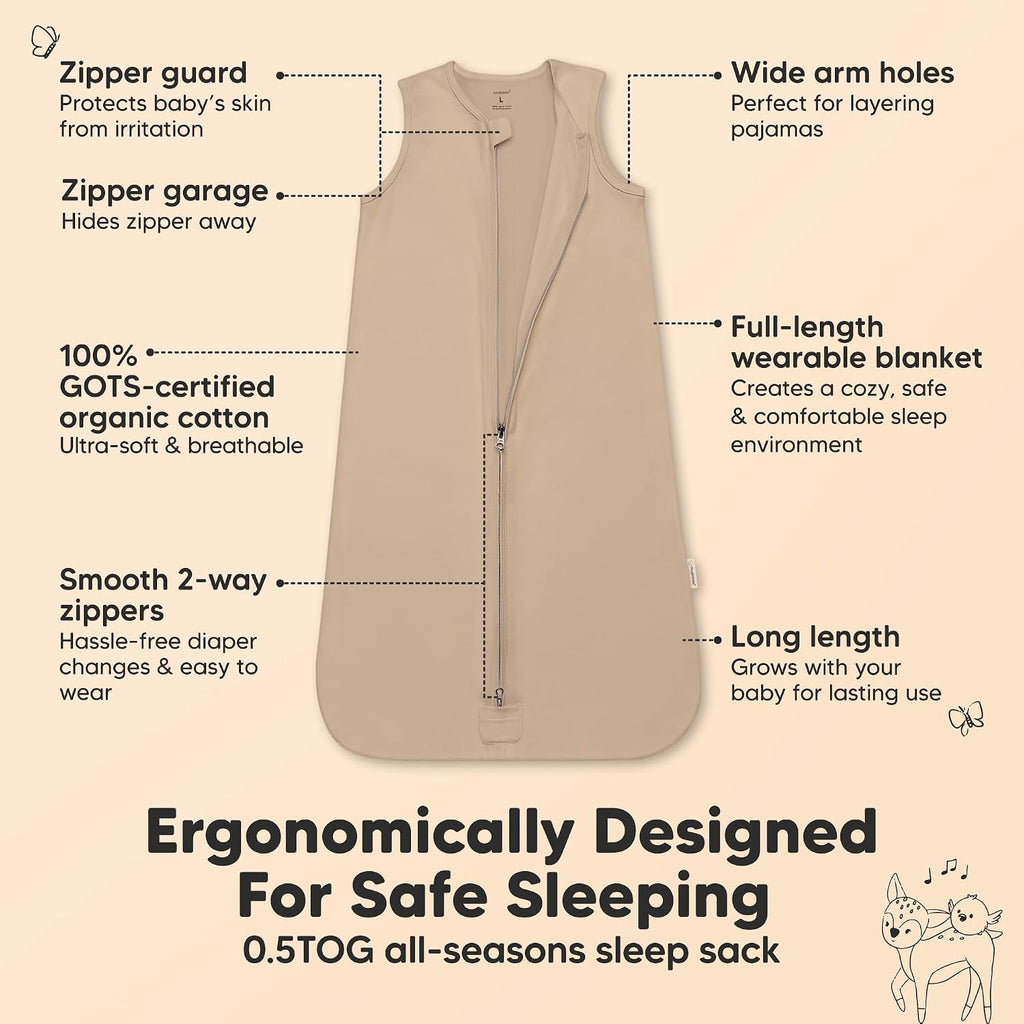 Pack Baby Sleep Sacks, Zipper Wearable Blanket,100% Cotton (Ecru, L)