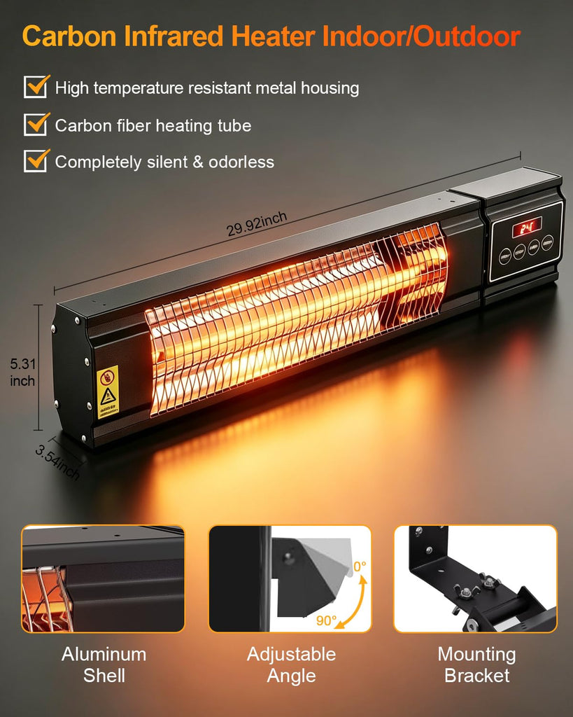 Patio Heater for Outdoor Use 1500W, IP65 Approved, Infrared Electric Wall-Mounted Patio Heater, 3 Levels Heating for