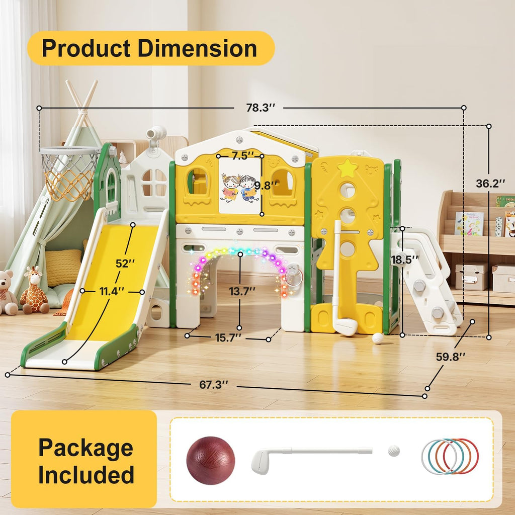 10 in 1 Toddler Slide for Toddlers Aged 1-3 Indoor Playset Green