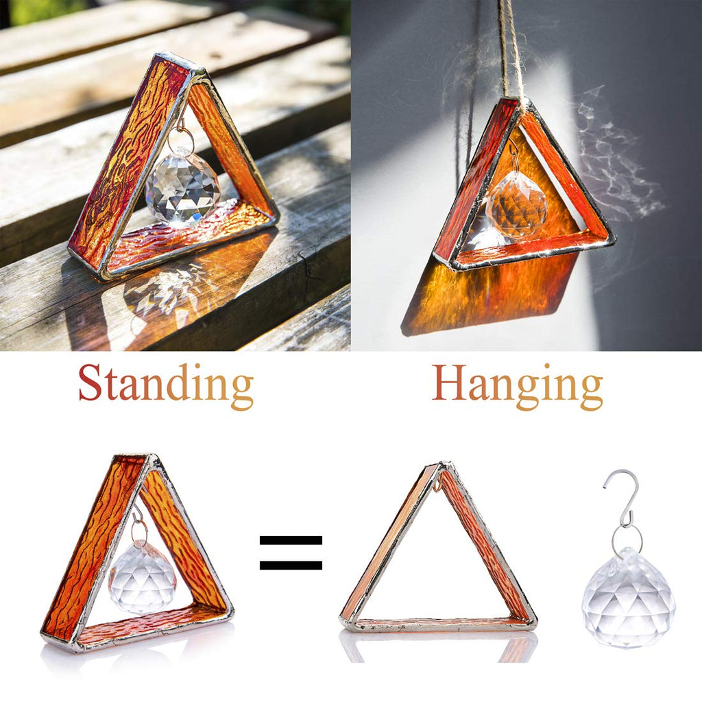 Orange Stained Glass Pyramid Suncatcher with Crystal Ball