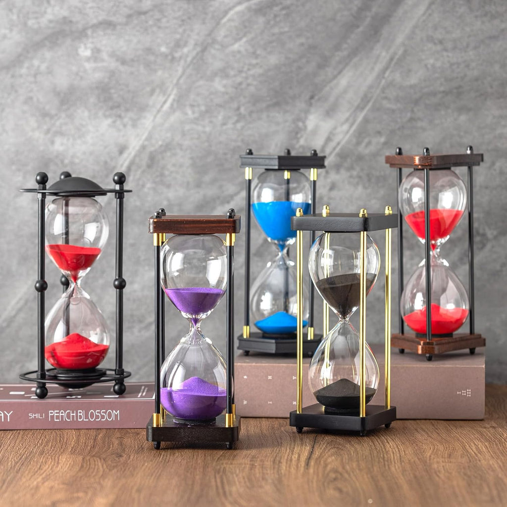 Hourglass Timer 60 Minute, Golden Wooden Sand Timer, Black