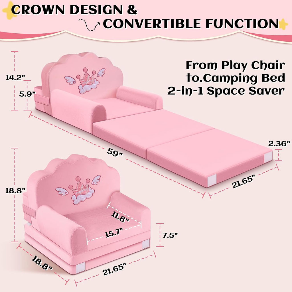 Crown Kids Couch Comfy Toddler Chair, in-1 Fold Mini Sofa