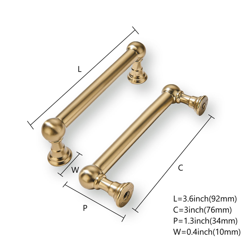 10 Pack 3 Inch Hole Center Champagne Bronze Cabinet Pulls Heavy Duty Solid Satin Brass Cabinet Handles for cabinets