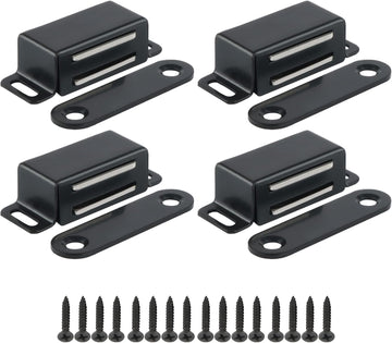 Magnetic Cabinet Door Catch 4Pcs,Cabinet Door Magnets Catches Magnetic Door Closers for Cabinets,Stainless Steel Black