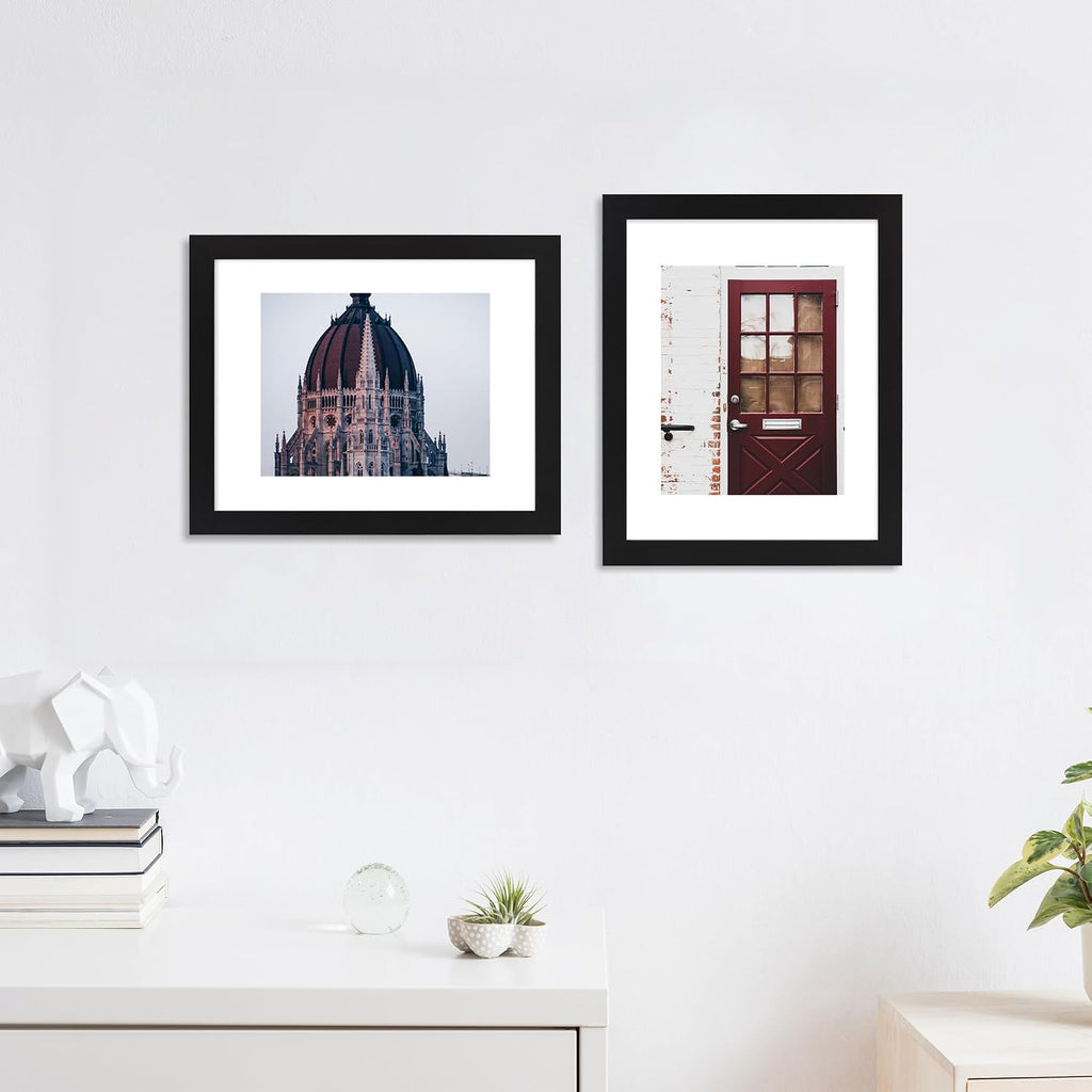 11x14 Picture Frame Set of 4 with Real Glass, Wall Mount | Displays 8x10 with Mat or 11x14 without Mat, Crystal-Clear