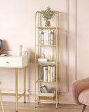 Bookcase Bookshelf, Tempered Glass Arched Bookshelf for More Storage, Slim Shelving Unit, Steel Frame