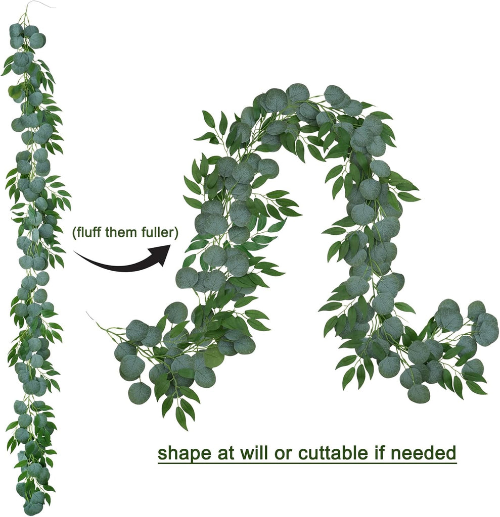 Artificial Eucalyptus Garland with Willow Leaves Each 6.5 Feet Faux Greenery Garland for Wedding Arch Mirror - Set of 6