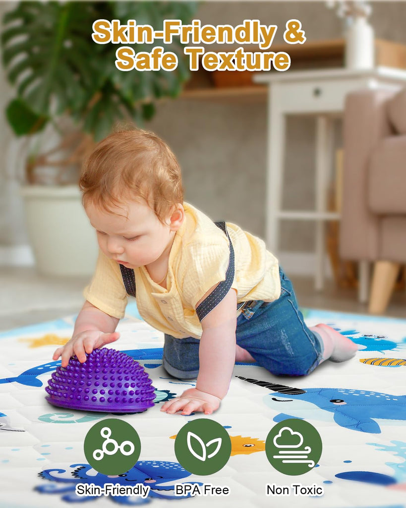 Premium Foam Baby Play Mat 50x50, 4 Developmental Zones Play Mat with Removable & Machine Washable Cover, Extra Thick
