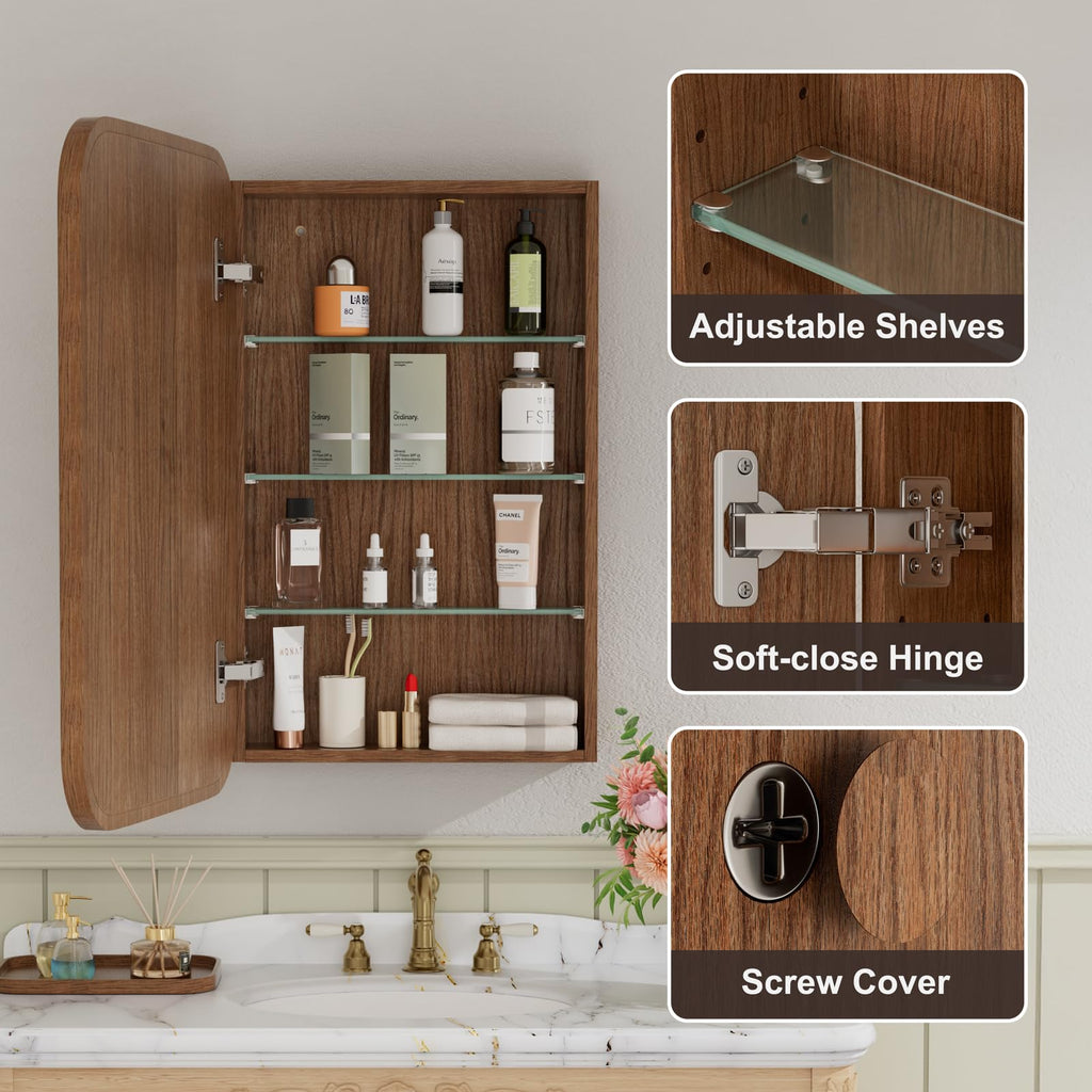 16x24 Inch Wood Medicine Cabinet with Mirror, Walnut