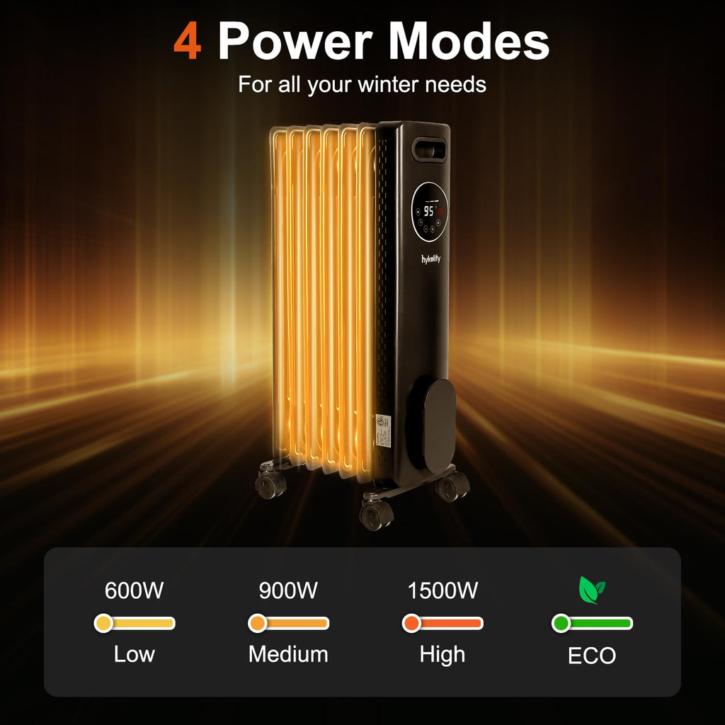 7fins Oil Filled Radiator Heater with Remote &24H ON OFF Timer, 4 Mode Electric Radiant Heater,Child Lock,Overheat &