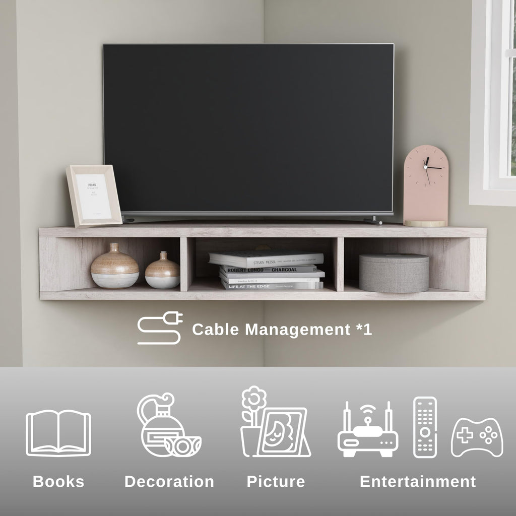 French 46.5 inch Modern Floating TV Stand with Storage, Floating Corner Shelf for Wall, Wood Entertainment Center