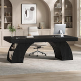 70.9 Inch Executive Desk, Large Office Desk with Power Outlet & Storage Shelves
