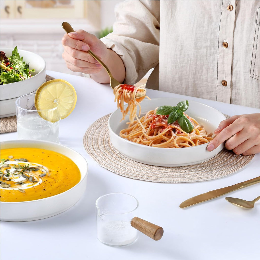 16 Pieces Dinnerware Sets with Pasta Bowls Set for 4, Polar White